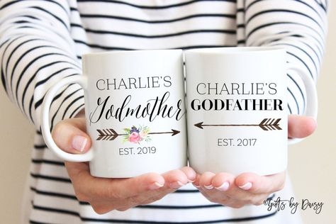 Baby Announcement Gifts, Godparent Request, Godmother Mug, Gift For Godparents, Dedication Ideas, Godchild Gift, Godfather Gifts, Godparent Gifts, Baby Dedication