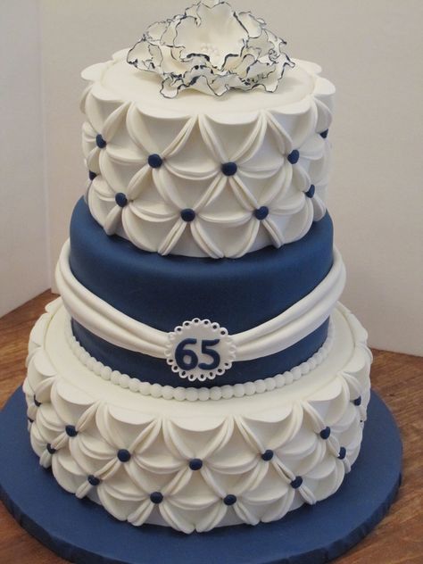 Super Torte, 65th Wedding Anniversary, White Fondant, Blue And White Wedding, Fondant Cake Designs, Wedding Anniversary Cakes, 65th Anniversary, Tiered Cake, White Wedding Cake