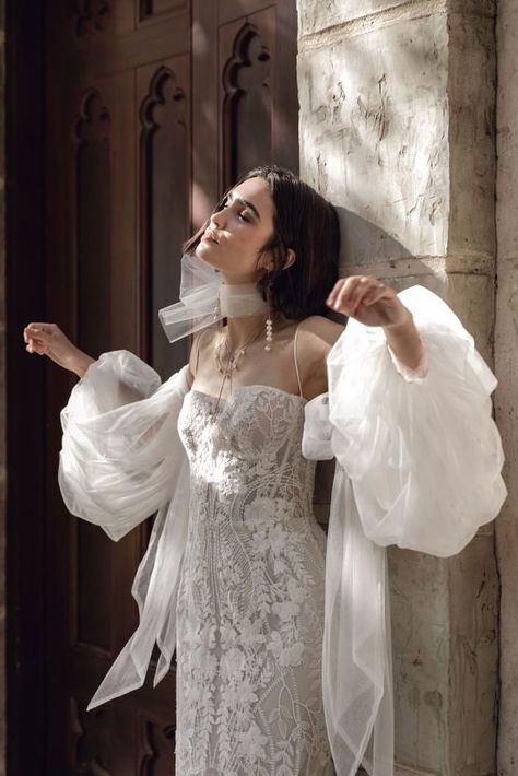 Emmett Dress – SAINT Bridal Couture 2023 Romantic Wedding Dresses – Rue De Seine Bridal New Collection with Lovely Bride – Bridal Musings 1 Bridal Couture 2023, Saint Bridal, Couture 2023, Rue De Seine Bridal, Wedding Cloak, Lovely Bride, Bridal Jacket, Tulle Sleeves, Occasion Dresses Wedding