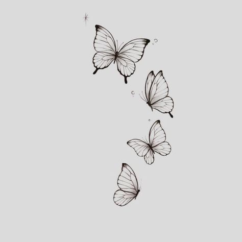 Four Butterfly Tattoo Designs, Pretty Butterflies Drawing, Different Butterfly Tattoo Stencil, Butterflies Tattoo Minimalist, Delicate Color Tattoo, Small Tattoo Ideas Butterfly, Butterfly Aesthetic Tattoo, Four Butterflies Tattoo, 4 Butterflies Tattoo