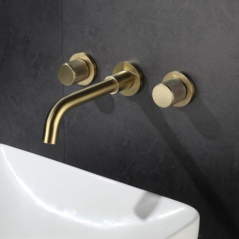 Amazon Basics Euro Bar Cabinet Handle (1/2-inch Diameter), 5.38-inch Length (3-inch Hole Center), Flat Black, 10-Pack Brushed Gold Bathroom, Gold Bad, Light Wall Art, Brass Sink, Water Brush, Sink Mixer Taps, Wall Mount Faucet, Gold Bathroom, Single Hole Faucet