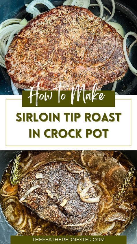 Discover the magic of crock pot cooking with this easy sirloin roast in slow cooker recipe. Just set it and forget it and let the crock pot do all the work for dinner! Sirloin Top Round Roast, Sirloin Steak In Crockpot Slow Cooker, Beef Round Tip Roast Recipes Crock Pot, Pepperocini Roast Crockpot Crock Pot, Crockpot Sirloin Tip Roast Crock Pot, Slow Cooker Sirloin Tip Roast Recipes, Top Sirloin Cap Recipes Crockpot, Crockpot Sirloin Roast, Beef Top Sirloin Steak Recipes Crock Pot