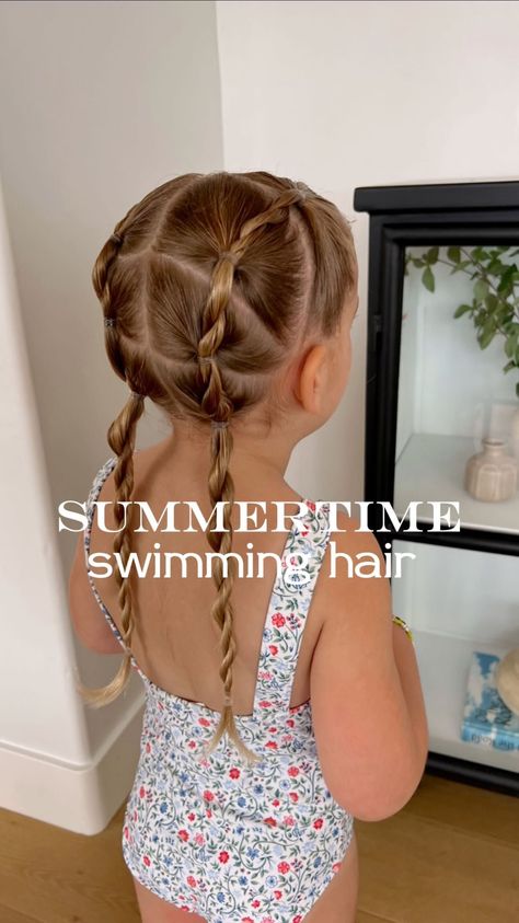 Swim Friendly Hairstyles, Girls Summer Hairstyles Kids, Toddler Girl Pool Hair, Beach Hair For Kids, Summer Hairstyles For Girls Kids, Toddler Swim Hairstyles, Girls Swim Hairstyles, Girls Pool Hairstyles, Kids Pool Hairstyles