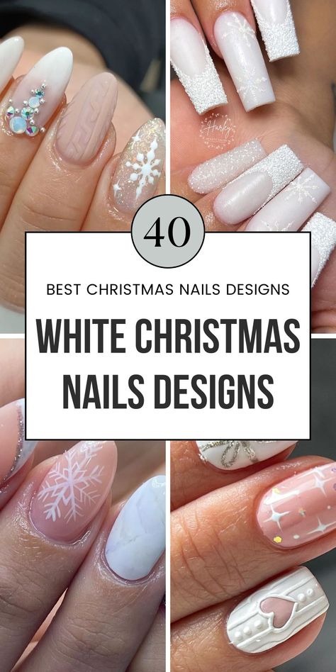 Elegant, simple white Christmas nails with bling and milky textures are the season’s go-to. Find cute designs and Christmas nails mistletoe ideas here. Save for your holiday inspiration! Winter Engagement Nails, Christmas Nails Mistletoe, Classy Christmas Nails, Cute Christmas Designs, Best Christmas Nails, White Christmas Nails, Christmas Nails Ideas, Christmas Bride, Engagement Nails