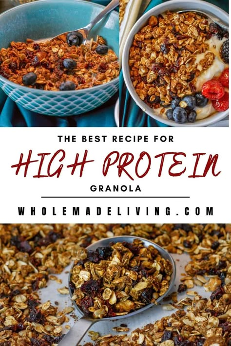 Granola Recipe Protein, Healthy Protein Granola Recipe, Diy Protein Granola, Diy Protein Cereal, Gf High Protein Meals, Healthy Granola Cereal, Homemade High Protein Granola, Homemade Oat Cereal, Healthy High Protein Granola