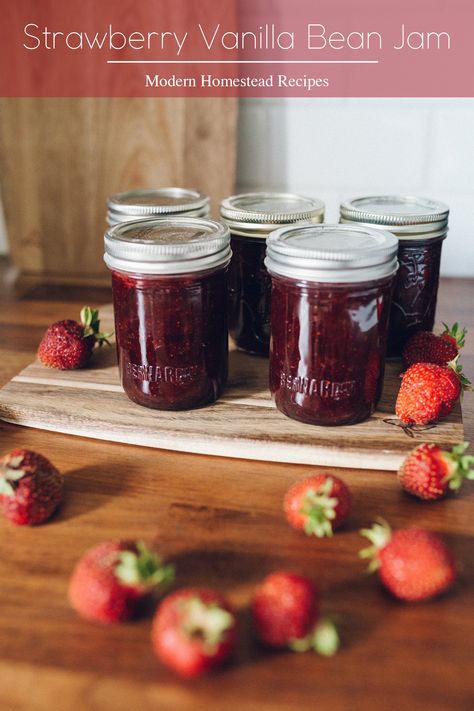 Strawberry Vanilla Jam, Strawberry Vanilla Jam Recipe, Organic Strawberry Jam, Strawberry Jam Recipe Canning, Strawberry Jam Recipes, Strawberry Jelly Recipes, Canning Garden, Canning Veggies, Homestead Pantry