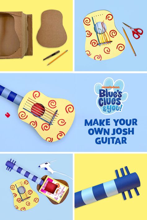 Diy Blues Clues Birthday Party Ideas, Blues Clues Crafts, Cardboard Guitar Diy, Diy Blues Clues Party, Blues Clues Birthday Party, Cardboard Guitar, Blue Clues, Blue's Clues Birthday Party, Polar Plunge