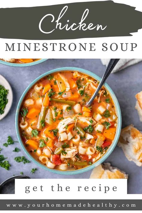 Minestrone Chicken Soup, Chicken Tomato Vegetable Soup, Tomatoe Chicken Soup, Minestrone Soup With Chicken, Chicken Soup With Tomatoes, Italian Chicken Soup Recipes, Chicken Ditalini Soup, Chicken Minestrone Soup Recipe, Soup Chicken Recipes