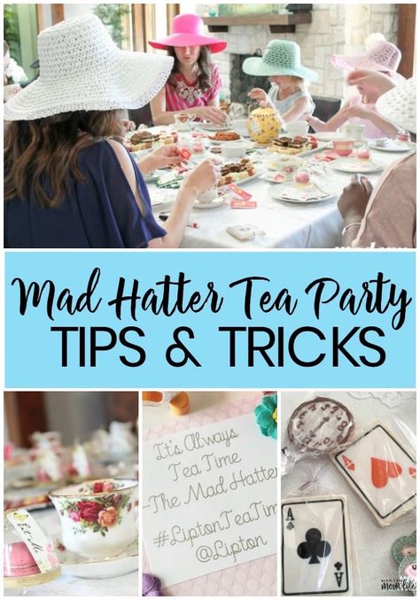 How to throw an amazing Mad Hatter Tea Party that will keep your guests talking for weeks. Decor items, recipes, tea etiquette, and craft ideas for an Alice in Wonderland tea party. #TeaParty #MadHatter #AliceinWonderland #AmazingParties #Showertheme #GIrlsDay Mad Hatter Tea Party Ideas Decoration Table Settings, Diy Alice In Wonderland Decorations, Mystery Painting, Mad Hatter Day, Tea Party Activities, Tea Party Crafts, Adult Tea Party, Tea Party Games, Tea Etiquette