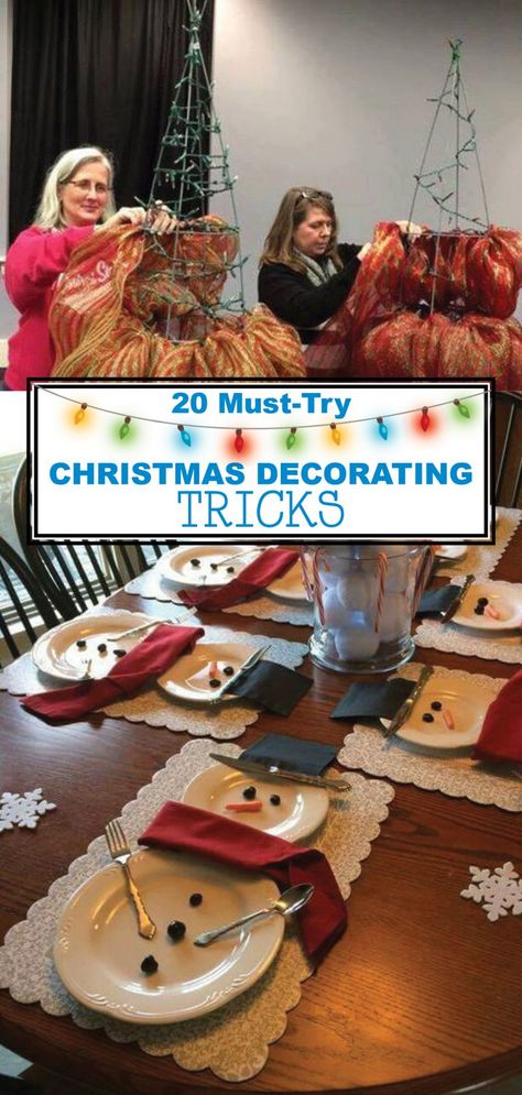 Christmas Decorating Hacks that save time and money. Easy DIY and craft ideas with pictures and supplies included! #DIYChristmas #HandmadeChristmas #HomemadeChristmasIdea #HomemadeChristmasDecor #DIYChristmasGift Christmas Village Display Ideas Diy, Ways To Decorate For Christmas, Christmas Village Display Ideas, Village Display Ideas, Christmas Decorating Hacks, Mesh Christmas Tree, Giant Christmas Ornaments, Decorating Hacks, Diy Crafts Christmas