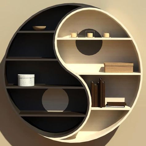 Yin Yang book shelf Creative Bookshelves, Book Furniture, Desain Furnitur Modern, Home Decor Shelves, Ceiling Design Bedroom, Wall Shelves Design, Bookshelf Design, Diy Cardboard Furniture, घर की सजावट