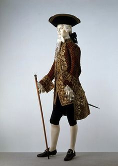 Court suit ca. 1765-1770 via The Victoria & Albert Museum; Justacorp, waistcoat, tricorn hat, ramillies wig, trim breeches. 18th Century Clothing, English Fashion, 18th Century Fashion, British Outfits, Century Clothing, Victoria And Albert, Victoria And Albert Museum, Formal Style, Historical Clothing