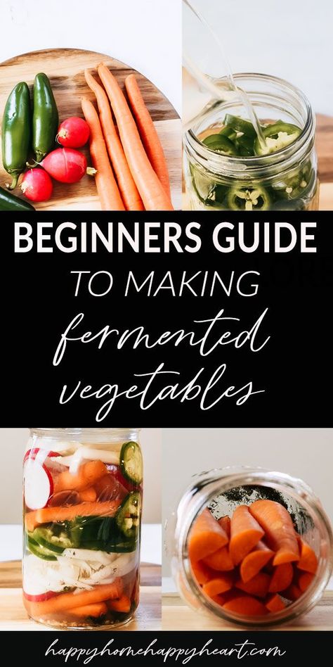 Want to know how to make fermented vegetables? This guide will teach you everything you need to know about how to make vegetable ferments. There are many benefits of fermented vegetables. This guide will teach the basics of fermenting fruits and vegetables. Learn how to ferment vegetables with this beginner's guide. #Fermentation #Probiotics #Wellness #Fermentedveggies Lacto Fermented Vegetables Recipes, How To Ferment Vegetables, Fermenting Carrots, Fermented Herbs, Foods High In Probiotics, How To Make Fermented Foods, Ferment Vegetables, Fermented Fruit, Cultured Vegetables