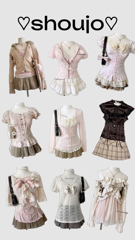 #cute #shoujo #clothes #fashion #cutecore Shojo Style Clothes, Outfit Inspo Cutecore, Summer Shojo Outfits, Where To Buy Cutecore Clothes, Shoujo Girls Outfits, Shoujo Style Clothing, Shoujo Inspired Outfits, Shojo Outfit Ideas, K 12 Inspired Outfits