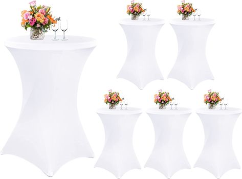 LOKUME 6 Pack Cocktail Spandex Stretch Square Corners Tablecloth 32"x43" White Fitted Highboy Table,Spandex Cocktail Tablecloth Table Cover for Bar Wedding Cocktail Party Banquet Table White Cocktail, Round Tables, Top Round, Cocktail Table, Table Cover, Table Covers, 6 Pack, High Top, Spandex