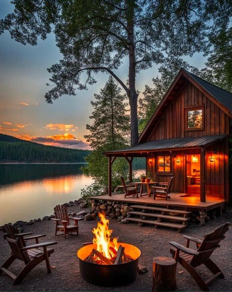 Cozy Cabin In The Woods, Cabin Aesthetic, Romantic Cabin, Lakeside Cabin, Forest Cabin, Cabin Exterior, Getaway Cabins, Lake Cabins, Fantasy House