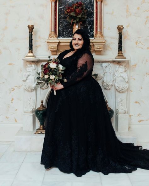 Black Wedding Dress Elegant Plus Size, Black Plus Size Wedding Dresses With Sleeves, Plus Size Black Ball Gown, Goth Wedding Dress Plus Size, Plus Black Wedding Dress, Witchy Wedding Dress Plus Size, Black Wedding Gowns Plus Size, Black Plus Size Wedding Dresses, Black Wedding Gowns The Bride