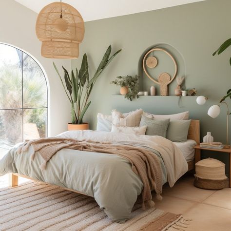 Sage Bedroom, Sage Green Bedroom, Beige Bedroom, Green Bedroom, Boho Bedroom Decor, Tiny Bedroom, Bedroom Refresh, Green Rooms, Bedroom Green