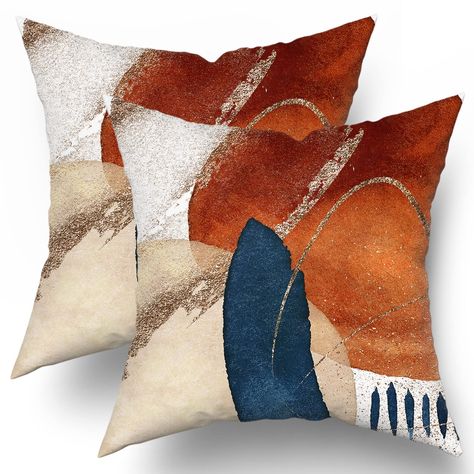 PRICES MAY VARY. Cotton Polyester ★【Size】:18x18inches,45x45cm,NOTE:ONLY 2 pieces boho pillow covers contained,inserts NOT included ★【HIGH-QUALITY FABRICS】: Boho Mid Century Modern throw pillows with Navy Blue Burnt Orange Abstract design are made of pure cotton-polyester blend,which has an invisible zipper,double-sided printing,simple and elegant design.The bohemian throw pillow covers are comfortable and friendly to your skin or pets.indelible after washing. ★【EXCELLENT DESIGN】:The navy blue bu Burnt Orange Living Room, Orange Fall Decor, 2 Aesthetic, Mid Century Modern Pillows, Boho Mid Century Modern, Bohemian Throw Pillows, Modern Pillow Covers, Bedroom Patio, Boho Mid Century