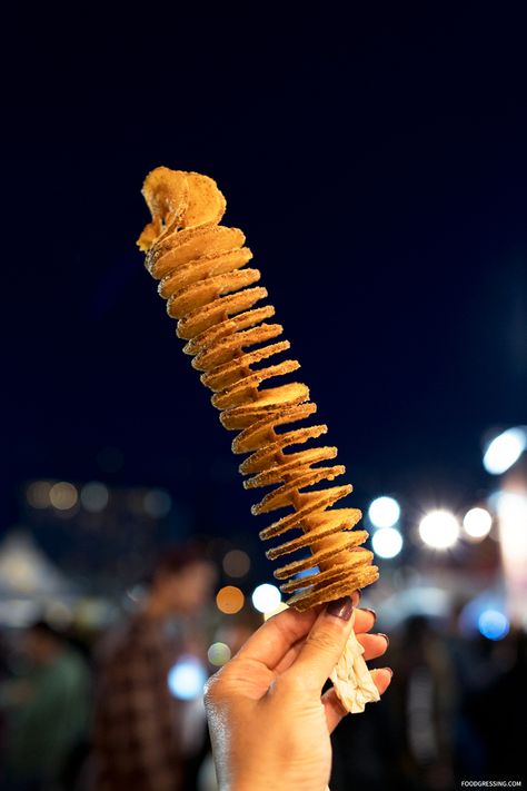 Richmond Night Market 2018 | Rotato Richmond Night Market, Potato Twister Photography, Twisted Potatoes, Desi Photoshoot, Night Market Food, Potato Twister, Vancouver Canada Photography, Twist Potato, Spring Potato