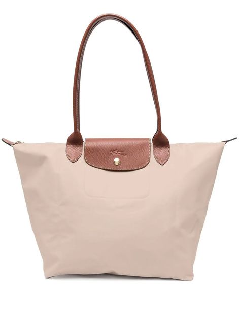 Shop Longchamp large Le Pliage shoulder bag Longchamp Le Pliage Beige, Longchamp Bag Beige, Longchamp Bag Large, Aesthetic Bags For School, Beige Longchamp, Longchamp Bag Outfit, Girly Wishlist, Longchamp Beige, Long Champ Bag