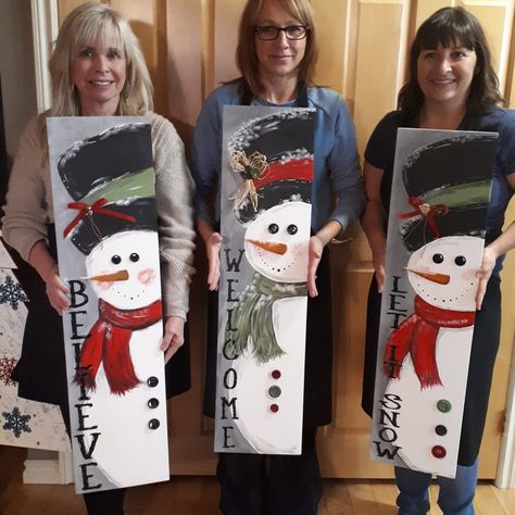 Painting A Snowman On Wood, Paint Snowman On Wood, How To Paint A Snowman, Snowman Porch Leaner, Snowman Signs Wooden, Snowman Leaner, Painted Snowman On Wood, Cute Snowman Painting, Snowman Painting On Wood