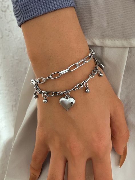 Cute Bracelets Silver, Vintage Bracelets Silver, Layered Silver Bracelets, Ben Silver, Silver Jewellry, Bracelet Layering, Link Jewelry, Layered Bracelet, Bracelets Silver