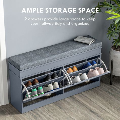 Bench For Entryway, Modern Shoe Rack, Shoe Bench Entryway, Storage Bench With Cushion, Shoe Rack Bench, Shoe Storage Bench, Upholstered Storage Bench, Comfortable Place, Entryway Storage