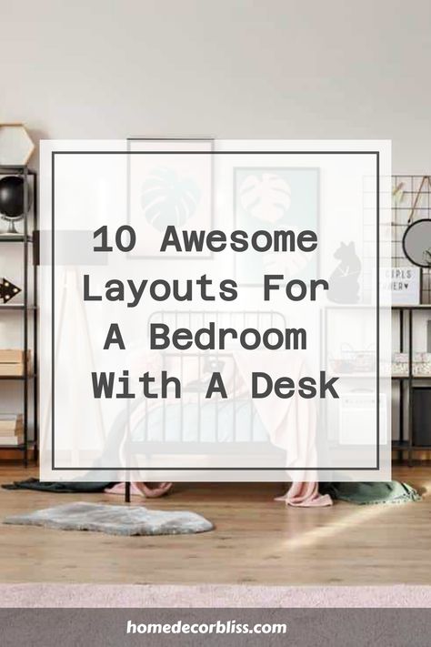 Looking for ideas to incorporate a desk into your bedroom layout? Check out these 10 awesome bedroom layouts that feature a stylish and functional desk area. Whether you have a small space or plenty of room to work with, these layouts offer creative solutions to make the most of your bedroom setup. From minimalist designs to cozy corners, find inspiration to create the perfect workspace within your personal sanctuary. Upgrade your bedroom with a practical and chic desk setup that suits your styl Bedroom Layouts With Desk, Bedroom With A Desk Layout, Bedroom With Desk Layout Ideas, Spare Bedroom Layout, Bedroom And Desk Layout, Asymmetrical Bedroom Layout, Desk Placement In Bedroom, 11 X 13 Bedroom Layout, Desk In Bedroom Ideas Layout