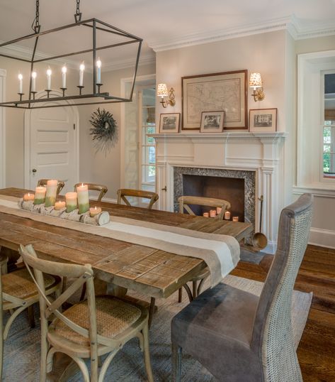 Renovated dining room of a 19th century Pennsylvania Farmhouse by Period Architecture Dining Room With Fireplace, Dining Room Decor Rustic, Cottage Dining Rooms, Farmhouse Dining Rooms Decor, Modern Farmhouse Dining Room, Farmhouse Dining Room Table, Stylish Dining Room, Dining Room Fireplace, Modern Farmhouse Dining