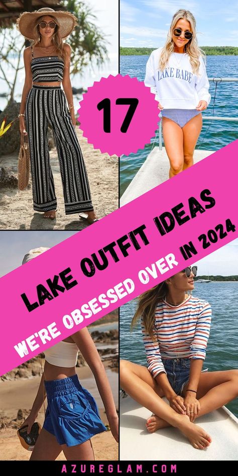 Make waves with your style at the lake with our selection of 17 vibrant lake outfit ideas for 2024. From trendy swimwear to stylish cover-ups and accessories, our curated collection has everything you need to stay fashion-forward by the water. Whether you're soaking up the sun or enjoying water sports, our chic ensembles will keep you looking and feeling cool all summer long. Dive into fashion with our vibrant lake attire! Lake Looks For Women, Lake Style Outfit, Lake Outfits For Women, Lake Outfit Summer Casual, Lake House Outfits Summer, Camping Summer Outfits, Summer Lake Outfits, Lake Outfit Ideas, Lake Trip Outfits