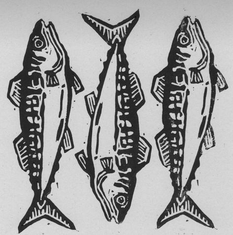 Fish Lino Print, Mackerel Fish, Stunning Tattoos, Linoleum Print, Linocut Printmaking, Lino Art, Linocut Art, Printmaking Art, Fish Print