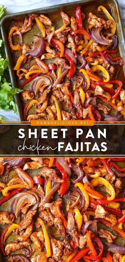 SHEET PAN CHICKEN FAJITAS Sheet Pan Chicken Fajitas, Mexikansk Mat, Pan Chicken Fajitas, Sheet Pan Dinners Recipes, Sheet Pan Chicken, Mexican Dinner Recipes, Mexican Dinner, Fajita Recipe, Mexican Food Recipes Easy