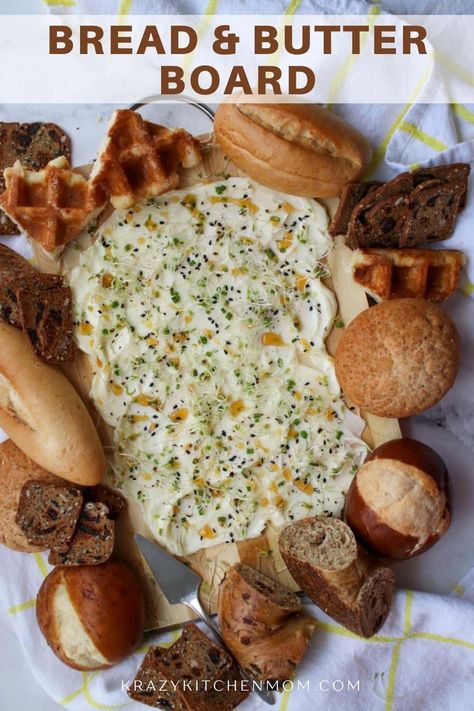 Bread And Butter Basket, Bread And Butter Appetizer, Butter And Bread Board, Easter Butter Board, Bread And Butter Boards, Bread Charcuterie Board Ideas, Charcuterie Board Christmas Ideas, Butter Recipes For Bread, Butter Board Ideas Christmas