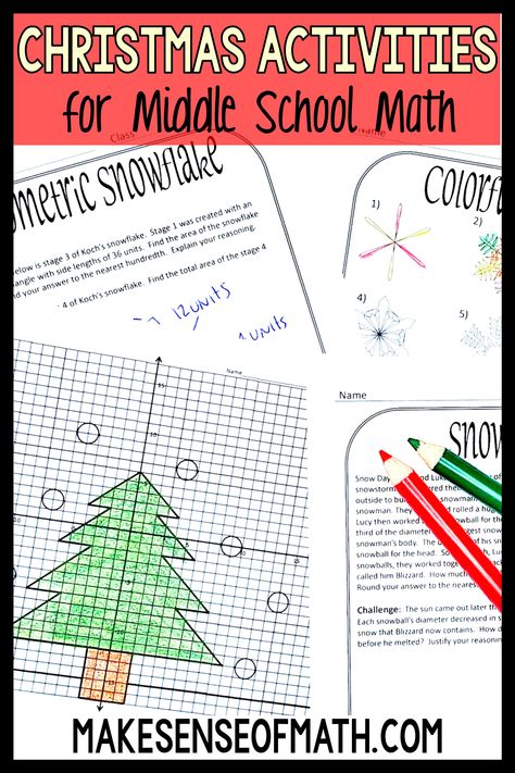 Some of the best Christmas activities for middle school math. These ready to go tasks, are better than any math worksheets at will get your 6th grade math, 7th grade math, and 8th grade math students engaged in math during the busy holiday season. Fun graphing activities, problem-solving tasks, all winter and holiday themed. Read how to use these in your math classroom today. #makesenseofmath Holiday Activities For Students, Christmas Activities For Middle School, Christmas Math Middle School, Middle School Math Worksheets, Algebra Games, Pre Algebra Activities, Substitute Ideas, Fun Holiday Activities, Holiday Math Activities