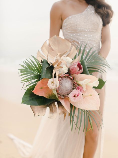 Elegant Tropical Wedding, The Wedding Bliss, Tropical Bridal Bouquet, Tropical Wedding Dresses, Tropical Wedding Bouquets, Tropical Bouquet, Tropical Wedding Inspiration, Fiji Wedding, Tropical Wedding Flowers