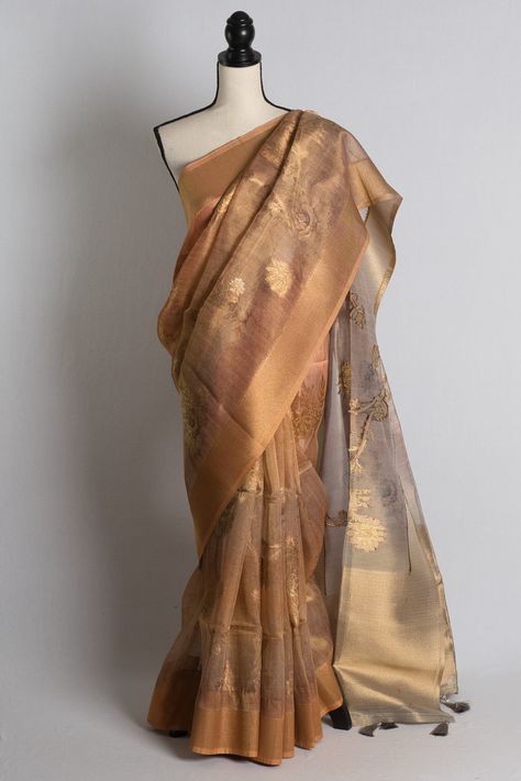 Semi Organza Banarasi Saree in Shades of Metallic Brown | Bengal Looms by BengalLooms on Etsy Organza Banarasi Saree, Brown Blouse, Banarasi Saree, Mix Color, Banarasi Sarees, Beautiful Saree, Indian Sarees, Shibori, Blouse Piece