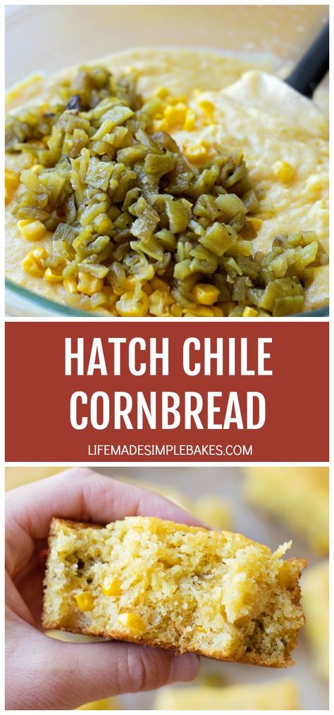 You're going to fall in love with this hatch chile cornbread. It's moist, tender and bursting with roasted chiles and sweet corn. #hatchchilecornbread #cornbread #hatchchiles #roastedchilecornbread Cornbread Recipe Green Chile, Corn And Green Chili Bread, Chili Relent Cornbread, Hatch Chile Cornbread, Hatch Green Chili Cornbread, Chilies Rellenos Cornbread, Chilli Relleno Cornbread, Hatch Chili Cornbread, Chili Rellenos Cornbread