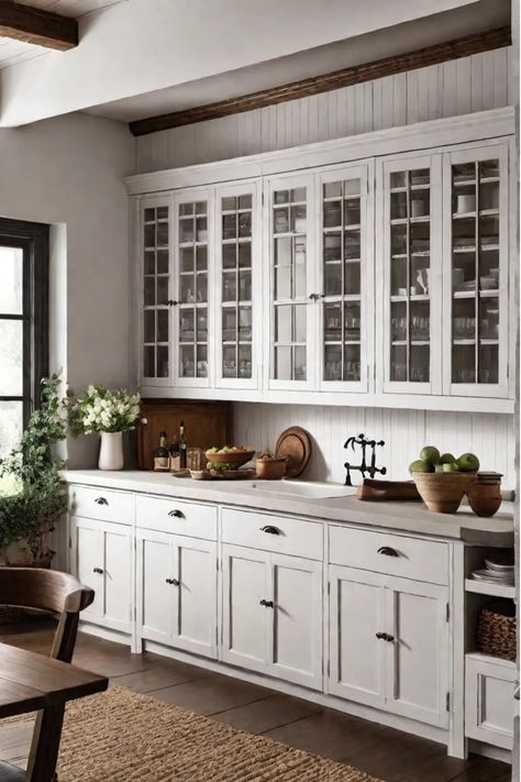 Discover charming farmhouse kitchen cabinets ideas to add a touch of rustic elegance to your home. Explore various farmhouse cabinet styles, from distressed finishes to sleek modern designs. Create a cozy and inviting space with the warmth and character that farmhouse kitchen cabinets bring. Get inspired to transform your kitchen into a stylish and functional area with these creative farmhouse cabinet ideas. Whether you prefer open shelving or traditional cabinetry, there is a farmhouse style th Shelving Ideas For Kitchen, Farmhouse Kitchen Cabinet Hardware, Farmhouse Kitchen Cabinets Ideas, Ideas For Kitchen Cabinets, Farmhouse Kitchen Cabinet, Mansion Kitchen, Reclaimed Wood Cabinet, Free Standing Kitchen Cabinets, Farmhouse Cabinet