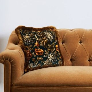 OPIA Medium Fringed Velvet Cushion - Midnight | House of Hackney House Of Hackney Wallpaper, Anthropologie Bedding, House Of Hackney, British Traditions, Colorful Throw Pillows, Floral Cushions, Unique Beds, Gold Pillows, Rich Color Palette