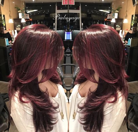 Red Vines .. Red balayage by Lina using our color line Goldwell .. #balayage #goldwell #redvibes ❤️ Dark Red With Brown Hair, Red Vine Hair Color, Wine Hair Color With Highlights, Dark Red With Light Red Highlights, Deep Cherry Red Hair Highlights, Wine Red Hair With Highlights, Red Wine Hair Color With Highlights, Wine Red Hair Highlights, Wine Red Highlights In Brown Hair