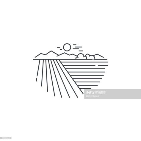 Vector Art : Farm landscape, field line icon. Outline illustration of wheat field vector linear design isolated on white background. Farm icon template, element for agriculture business, line icon object. Landscape Line Art, Field Illustration, Landscape Field, Agriculture Business, Farm Landscape, Icon Template, Linear Art, Wine Logo, Landscape Tattoo