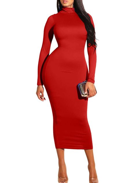 Aerobic Outfits, Long Sleeve Dresses Fall, Streetwear Fall, Turtleneck Long Sleeve, Maxi Dress Prom, Body Curves, Basic Long Sleeve, Long Sleeve Bodycon, Long Sleeve Midi