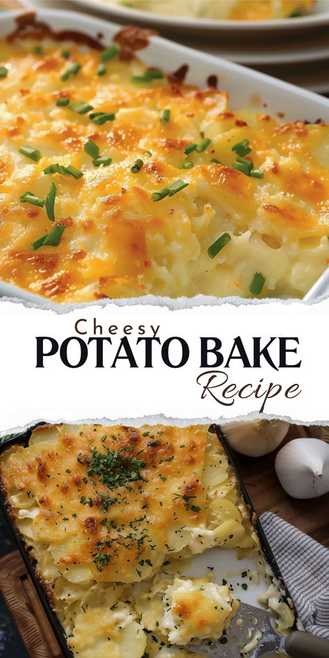 Cheesy Potato Bake Recipe  Ingredients: 2 peeled potatoes, thinly sliced Butter, for greasing the baking dish 150 ml (2/3 cup) of cream 2 cloves of garlic, chopped Salt and black pepper, to taste 80 grams of mozzarella cheese Mozzarella Potato Recipes, Oven Potatoes With Cheese, Potatoes And Mozzarella Cheese, Cheesy Baked Potatoes In The Oven, Potato Baking Recipes, Mediterranean Diet Potato Recipes, Hobbit Luncheon, Cheese Potatoes Baked, Potato Bake Recipe Easy