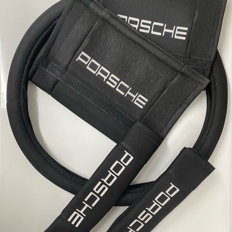 Custom Car Accessories Porsche Seat Belt Cover And Steering Wheel Cover -Protect Your Next -Ride Comfy -Gove Your Car A Custom Look Nurse Vinyl Decals, Handmade Halloween Costumes, Custom Car Accessories, Seat Belt Covers, Warm Winter Hats, Seat Belt Cover, Leather Floral, Steering Wheel Cover, Custom Car