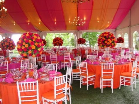 A lil too much Orange but i love these colors!! Buffet Wedding Reception, Orange And Pink Wedding, Pink Tent, Decoration Buffet, Buffet Decor, Orange Party, Tent Decorations, Outdoor Reception, Orange Wedding