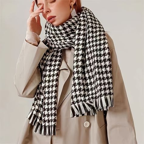 Faster shipping. Better service White Puff Sleeve Top, Maroon Scarf, Houndstooth Scarf, Thick Scarf, Shawl Scarf, Houndstooth Pattern, Solid Clothes, Boho Stil, Cashmere Scarf