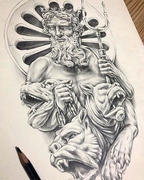 Hades Drawing, Hercules Tattoo, Hades Tattoo, Arm Tattoos Black, Hades Greek Mythology, Greek God Tattoo, Egyptian Tattoo Sleeve, Statue Tattoo, Greek Mythology Tattoos