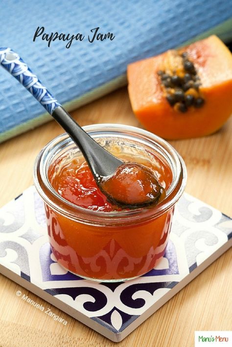 Papaya Jam – the perfect way to use up ripe papaya. Sweet, tropical and delicious with just a hint of vanilla. Papaya Jam, Pawpaw Recipes, Papaya Recipes, Ripe Papaya, Canning Jam, Jam And Jelly, Present Ideas, Homemade Jam, Chutney Recipes