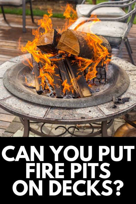 Here, we explore whether or not you can put a fire pit on a deck, and how to stay safe around the fire! Read more at OwnTheYard.com! Small Deck Fire Pit Ideas, Deck Safe Fire Pit, Fire Pit On Deck, Fire Pit On Wood Deck, Dyi Fire Pit, Deck Fire Pit Ideas, Deck With Fire Pit, Fire Pit Safety, Fire Pit Base